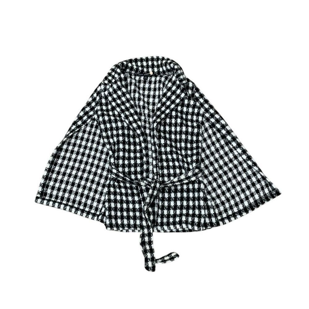 Hyfve Houndstooth Cape Jacket Size Small Black/White Tie Belt Womens
